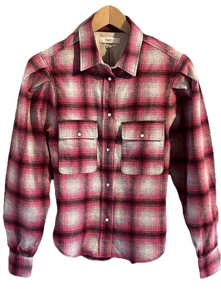 Isabel Marant Plaid Wool Blend Flannel Pearl Snap Western Shirt Sz 34 Us 0